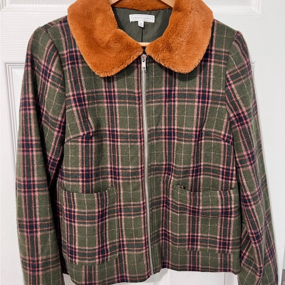Green and pink tartan jacket with faux fur collar - Picture 2 of 2